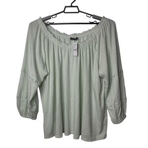 Lane Bryant Off Shoulder Ribbed Knit Top 3/4 Blouson Sleeve Blouse Plus Sz 26/28